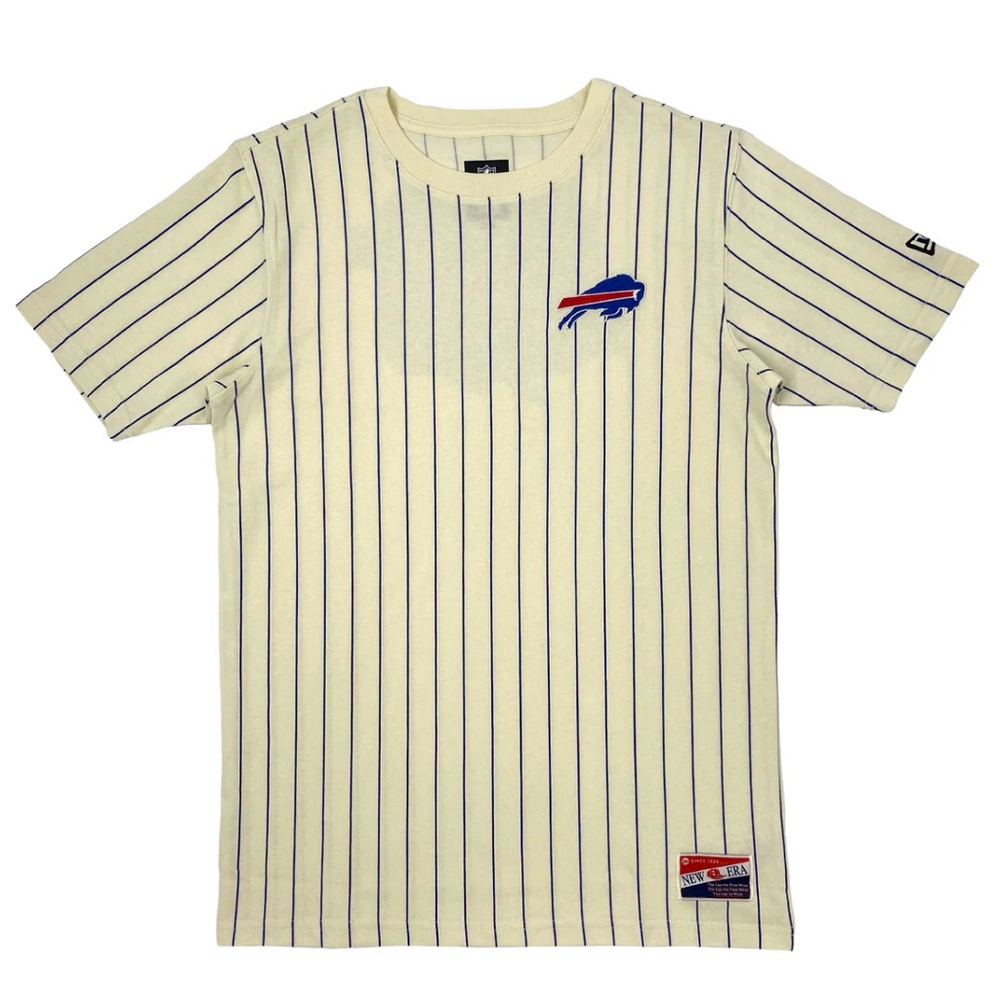 NWOT. BUFFALO BILLS NEW ERA Est. 1960 Cream Pinstripe Shirt. M.